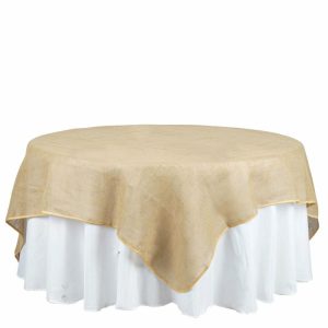 Burlap & Lace |  90″x90″ Natural Rustic Burlap Jute Square Table Overlay