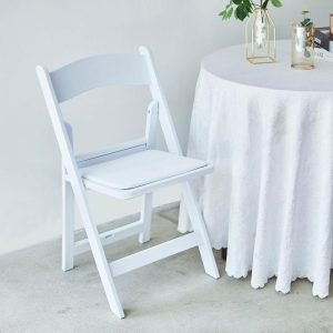 Chairs For Events |  White Resin Folding Chair With Vinyl Padded Seat For Weddings, Indoor or Outdoor Events