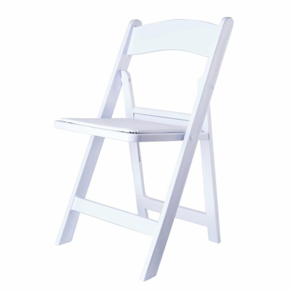 Chairs For Events |  White Resin Folding Chair With Vinyl Padded Seat For Weddings, Indoor or Outdoor Events