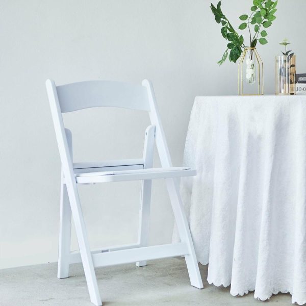 Chairs For Events |  White Resin Folding Chair With Vinyl Padded Seat For Weddings, Indoor or Outdoor Events