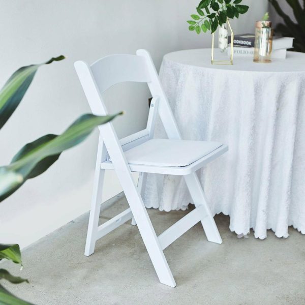 Chairs For Events |  White Resin Folding Chair With Vinyl Padded Seat For Weddings, Indoor or Outdoor Events