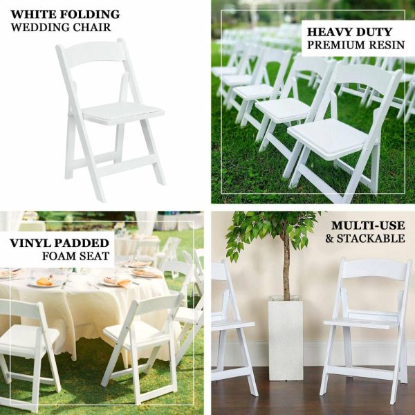 Chairs For Events |  White Resin Folding Chair With Vinyl Padded Seat For Weddings, Indoor or Outdoor Events