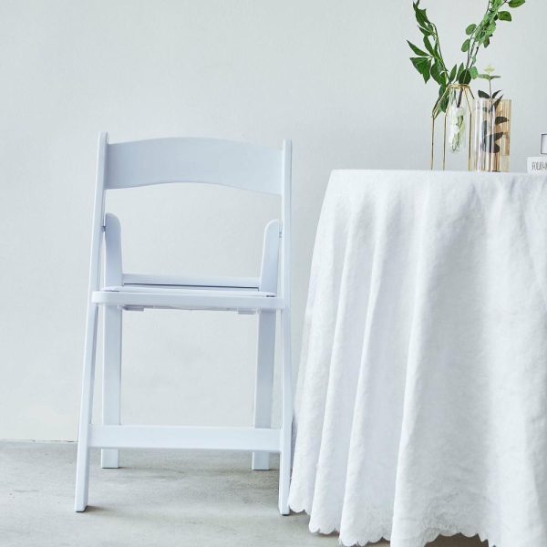 Chairs For Events |  White Resin Folding Chair With Vinyl Padded Seat For Weddings, Indoor or Outdoor Events