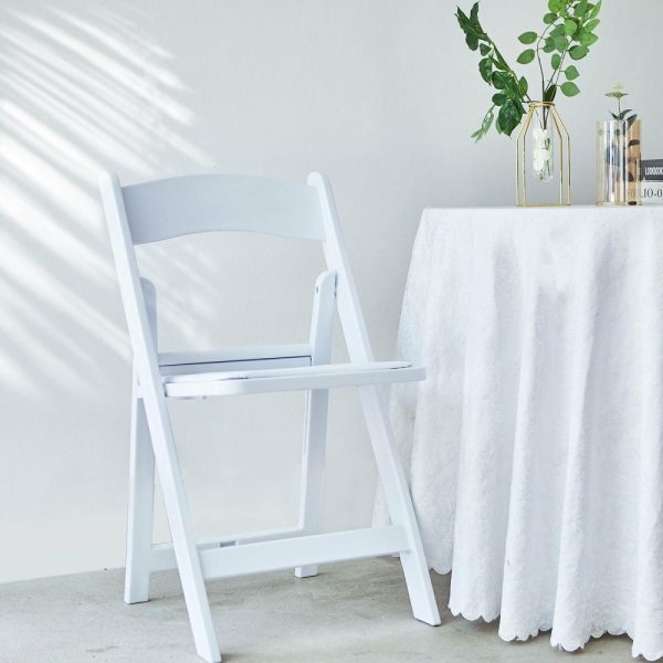 Chairs For Events |  White Resin Folding Chair With Vinyl Padded Seat For Weddings, Indoor or Outdoor Events