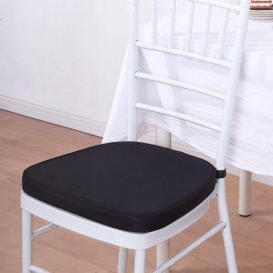 Chiavari Chair Decors |  1.5″ Thick Black Chiavari Chair Pad, Memory Foam Seat Cushion With Ties and Removable Cover