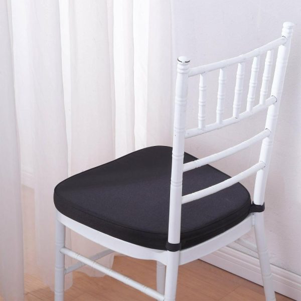 Chiavari Chair Decors |  1.5″ Thick Black Chiavari Chair Pad, Memory Foam Seat Cushion With Ties and Removable Cover