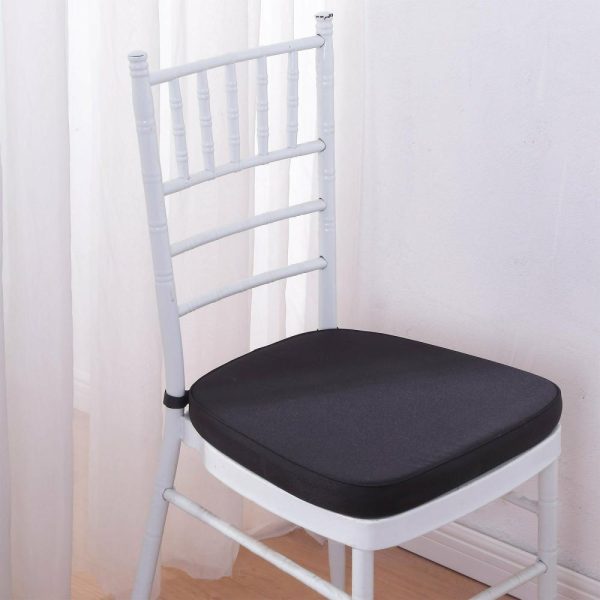 Chiavari Chair Decors |  1.5″ Thick Black Chiavari Chair Pad, Memory Foam Seat Cushion With Ties and Removable Cover