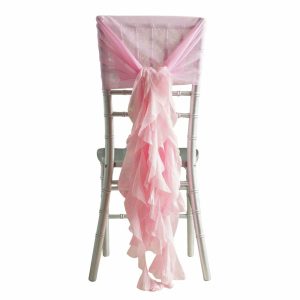 Chiavari Chair Decors |  1 Set Pink Chiffon Hoods With Ruffles Willow Chair Sashes