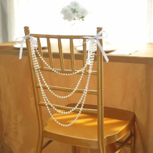 Chiavari Chair Decors |  16″ Ivory Faux Pearl Beaded Chiavari Chair Back Garland Sash, Pre-Tied Pearl String Wedding Chair Decor