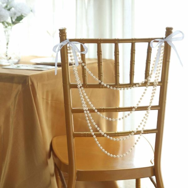 Chiavari Chair Decors |  16″ Ivory Faux Pearl Beaded Chiavari Chair Back Garland Sash, Pre-Tied Pearl String Wedding Chair Decor