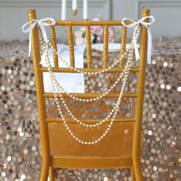 Chiavari Chair Decors |  16″ Ivory Faux Pearl Beaded Chiavari Chair Back Garland Sash, Pre-Tied Pearl String Wedding Chair Decor