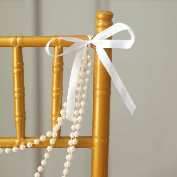 Chiavari Chair Decors |  16″ Ivory Faux Pearl Beaded Chiavari Chair Back Garland Sash, Pre-Tied Pearl String Wedding Chair Decor