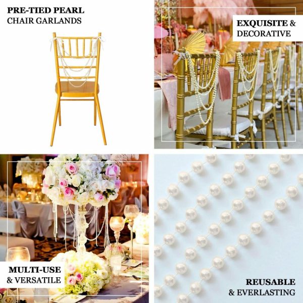 Chiavari Chair Decors |  16″ Ivory Faux Pearl Beaded Chiavari Chair Back Garland Sash, Pre-Tied Pearl String Wedding Chair Decor