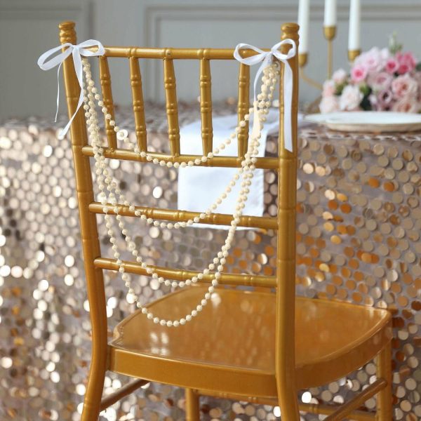 Chiavari Chair Decors |  16″ Ivory Faux Pearl Beaded Chiavari Chair Back Garland Sash, Pre-Tied Pearl String Wedding Chair Decor