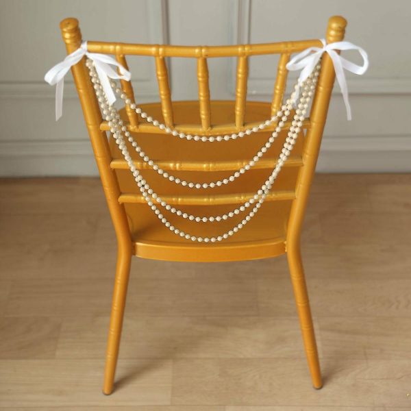 Chiavari Chair Decors |  16″ Ivory Faux Pearl Beaded Chiavari Chair Back Garland Sash, Pre-Tied Pearl String Wedding Chair Decor