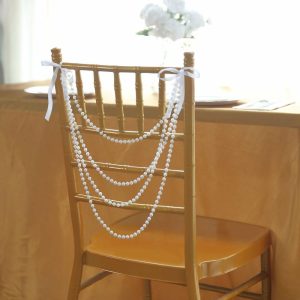 Chiavari Chair Decors |  16″ White Faux Pearl Beaded Chiavari Chair Back Garland Sash, Pre-Tied Pearl String Wedding Chair Decor