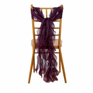 Chiavari Chair Decors |  Eggplant Chiffon Curly Chair Sash