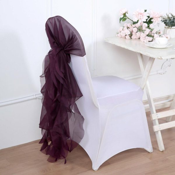 Chiavari Chair Decors |  Eggplant Chiffon Curly Chair Sash