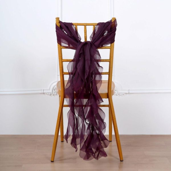 Chiavari Chair Decors |  Eggplant Chiffon Curly Chair Sash