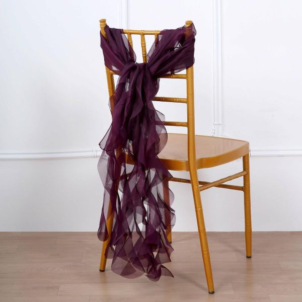 Chiavari Chair Decors |  Eggplant Chiffon Curly Chair Sash