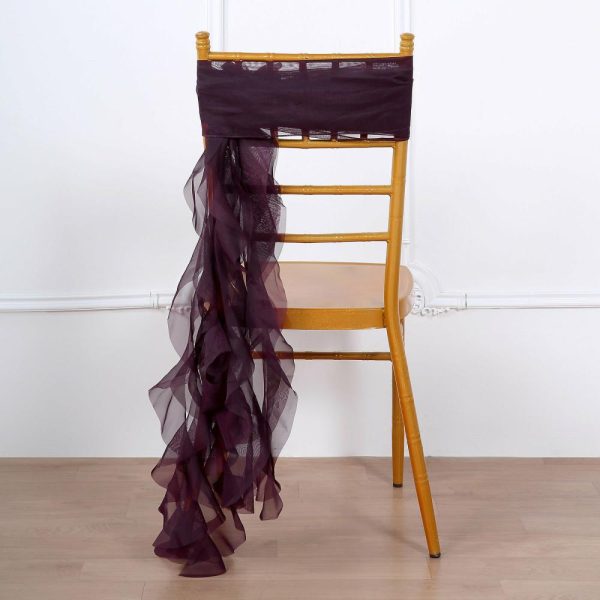 Chiavari Chair Decors |  Eggplant Chiffon Curly Chair Sash