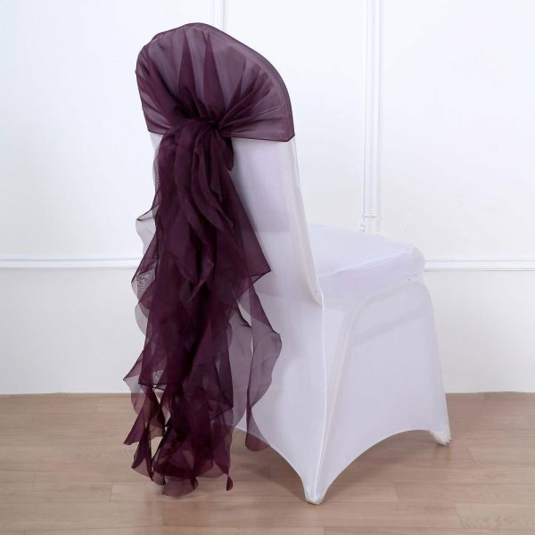 Chiavari Chair Decors |  Eggplant Chiffon Curly Chair Sash