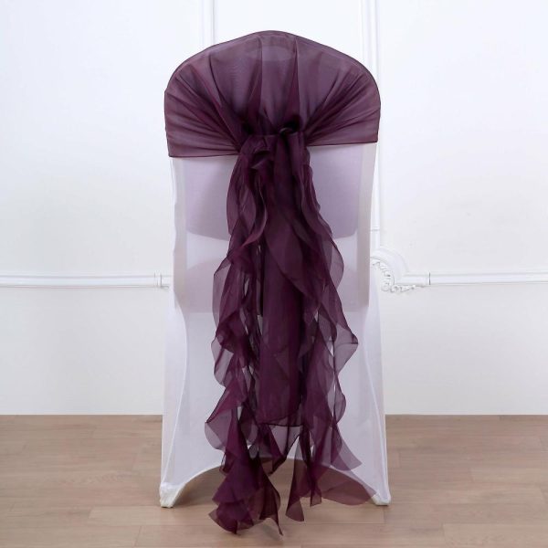 Chiavari Chair Decors |  Eggplant Chiffon Curly Chair Sash