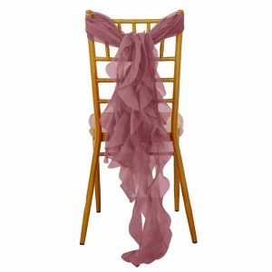 Chiavari Chair Decors |  Mauve Cinnamon Rose Chiffon Curly Chair Sash