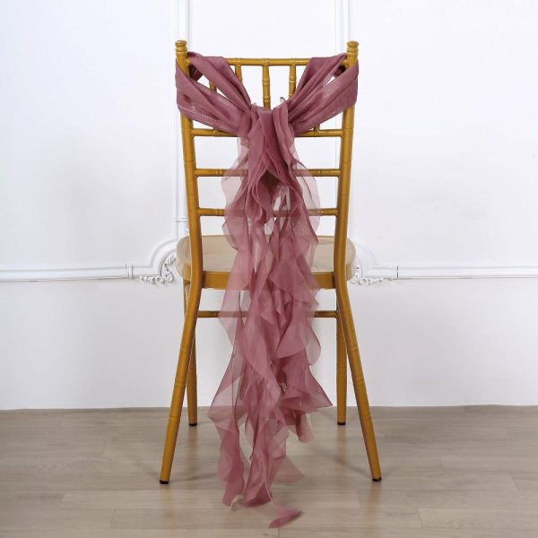 Chiavari Chair Decors |  Mauve Cinnamon Rose Chiffon Curly Chair Sash