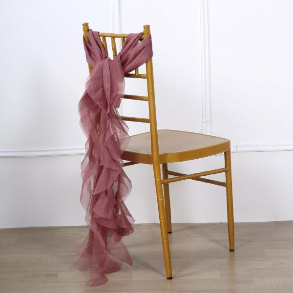 Chiavari Chair Decors |  Mauve Cinnamon Rose Chiffon Curly Chair Sash