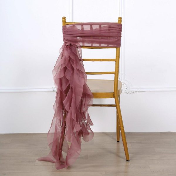 Chiavari Chair Decors |  Mauve Cinnamon Rose Chiffon Curly Chair Sash