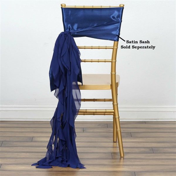 Chiavari Chair Decors |  Navy Blue Chiffon Curly Chair Sash