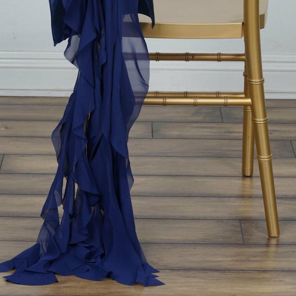 Chiavari Chair Decors |  Navy Blue Chiffon Curly Chair Sash