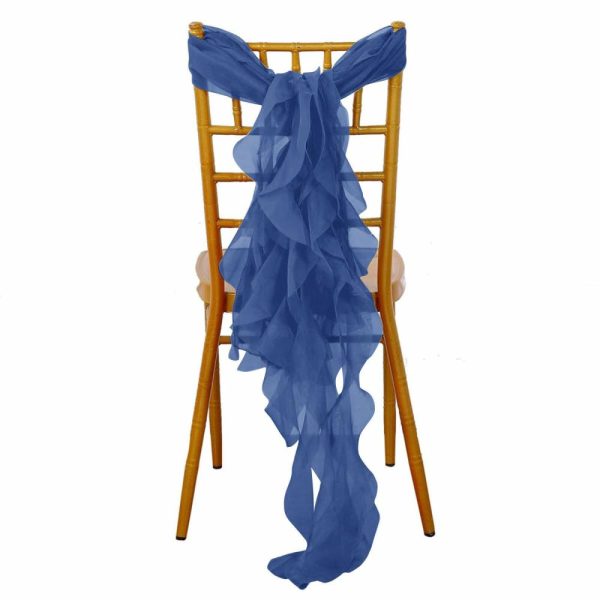 Chiavari Chair Decors |  Navy Blue Chiffon Curly Chair Sash