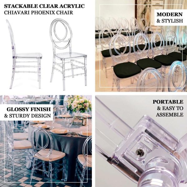 Chiavari Chair Decors |  Stackable Clear Acrylic Phoenix Chiavari Ghost Chair, Transparent Resin Armless Oval Back Event Chair