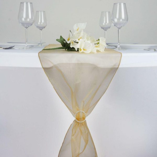 Chiffon & Cheesecloth Runners |  10 Pack Gold Sheer Organza Table Runners – 14″x108″