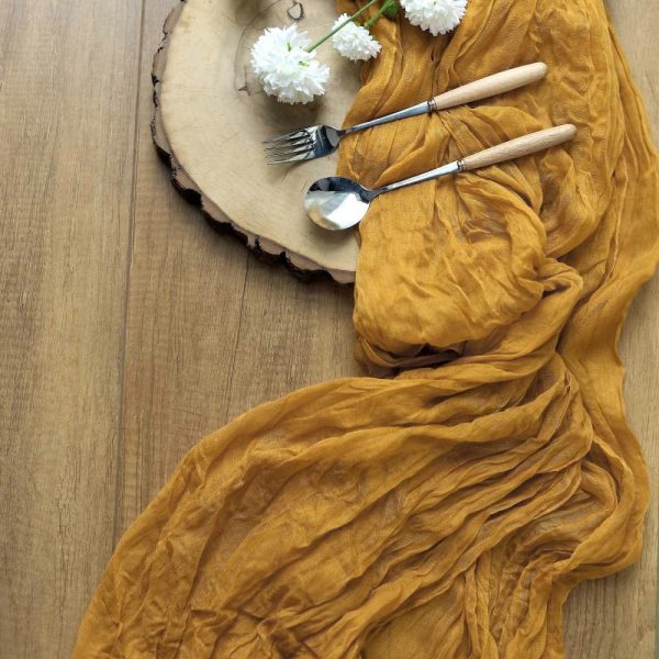 Chiffon & Cheesecloth Runners |  10ft Mustard Yellow Gauze Cheesecloth Boho Table Runner