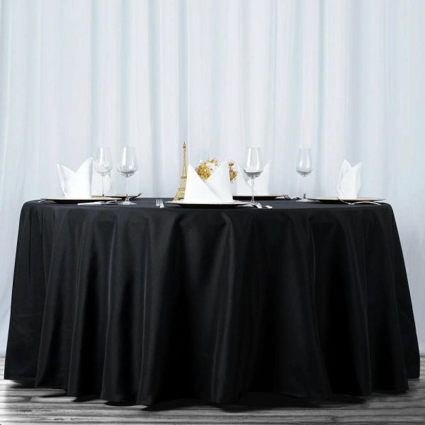 Commercial Grade Cotton & Polyester |  108″ Black Seamless Premium Polyester Round Tablecloth – 220GSM