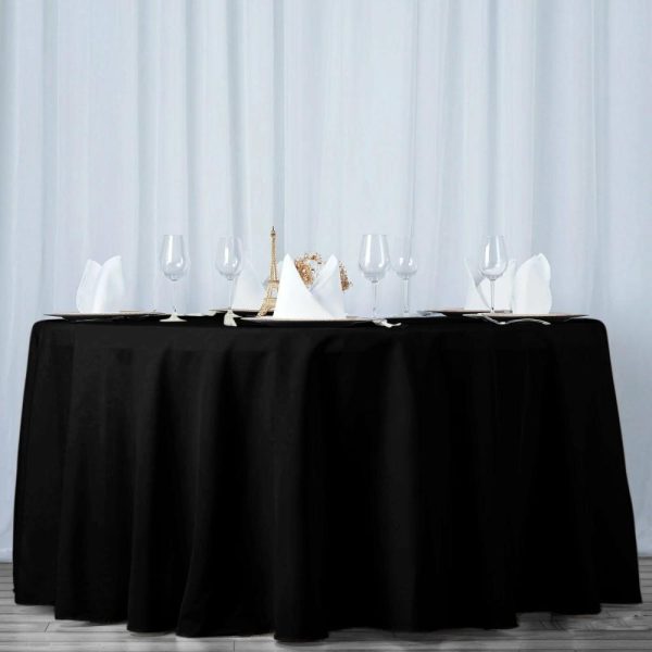 Commercial Grade Cotton & Polyester |  108″ Black Seamless Premium Polyester Round Tablecloth – 220GSM