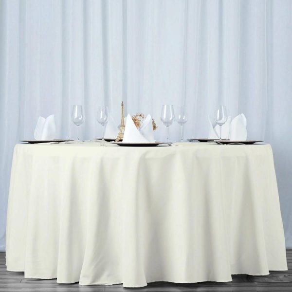 Commercial Grade Cotton & Polyester |  108″ Ivory Seamless Premium Polyester Round Tablecloth – 220GSM