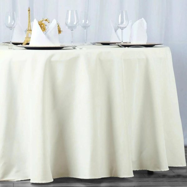 Commercial Grade Cotton & Polyester |  108″ Ivory Seamless Premium Polyester Round Tablecloth – 220GSM