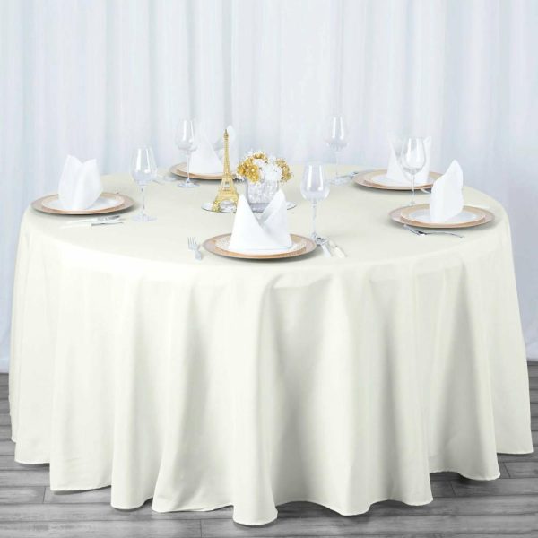 Commercial Grade Cotton & Polyester |  108″ Ivory Seamless Premium Polyester Round Tablecloth – 220GSM