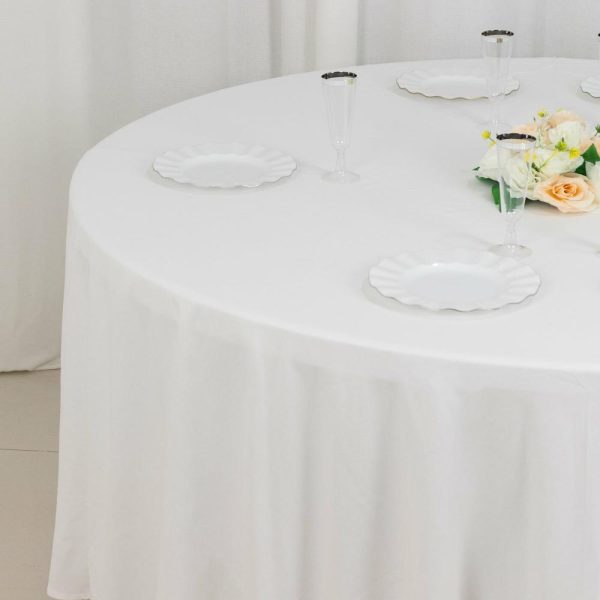 Commercial Grade Cotton & Polyester |  108″ White Round 100% Cotton Linen Seamless Tablecloth Washable