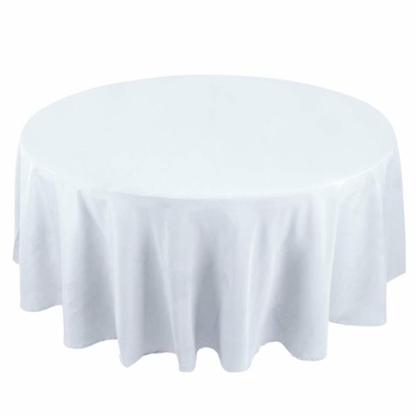 Commercial Grade Cotton & Polyester |  108″ White Seamless Premium Polyester Round Tablecloth – 220GSM