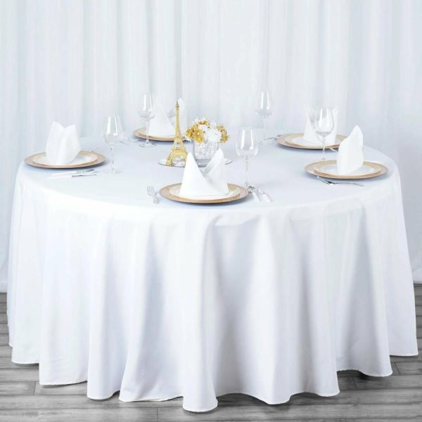 Commercial Grade Cotton & Polyester |  108″ White Seamless Premium Polyester Round Tablecloth – 220GSM