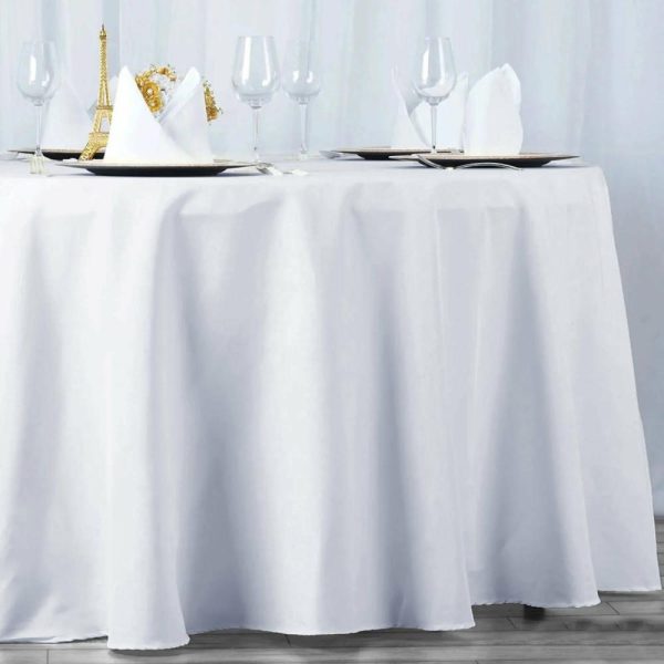 Commercial Grade Cotton & Polyester |  108″ White Seamless Premium Polyester Round Tablecloth – 220GSM