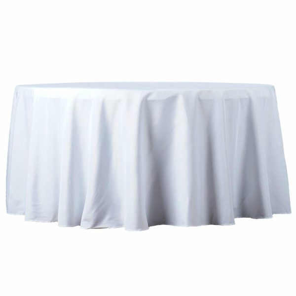 Commercial Grade Cotton & Polyester |  108″ White Seamless Premium Polyester Round Tablecloth – 220GSM