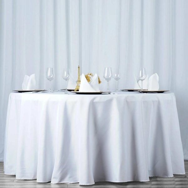 Commercial Grade Cotton & Polyester |  108″ White Seamless Premium Polyester Round Tablecloth – 220GSM