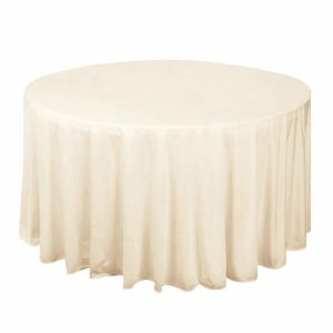 Commercial Grade Cotton & Polyester |  120″ Beige Premium Scuba Wrinkle Free Round Tablecloth, Seamless Scuba Polyester Tablecloth for 5 Foot Table With Floor-Length Drop