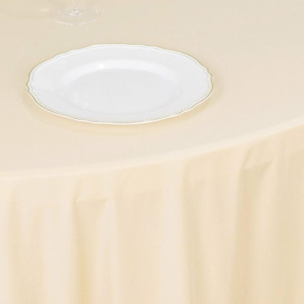 Commercial Grade Cotton & Polyester |  120″ Beige Premium Scuba Wrinkle Free Round Tablecloth, Seamless Scuba Polyester Tablecloth for 5 Foot Table With Floor-Length Drop